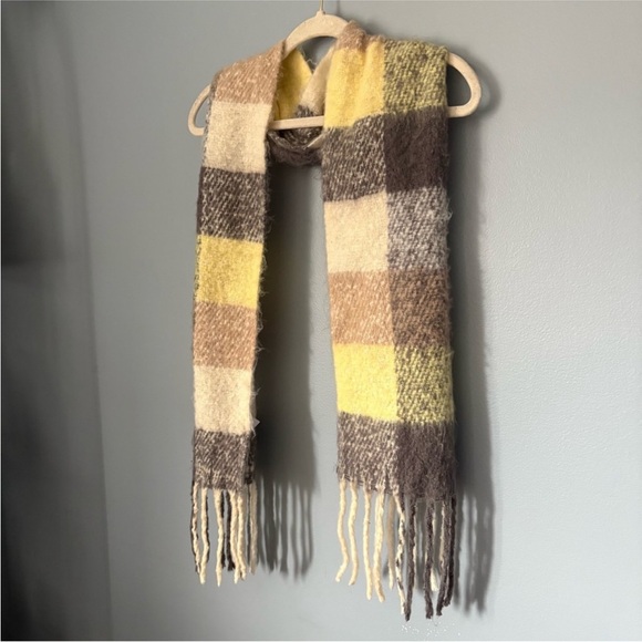 5/$20 Plaid Fringe Scarf in Neutral Tones - Picture 2 of 4